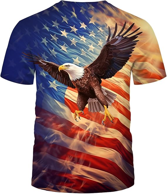 Majestic American Eagle & Waving US Flag Graphic Tee