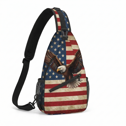MAJESTIC BALD EAGLE USA FLAG SLING BAG